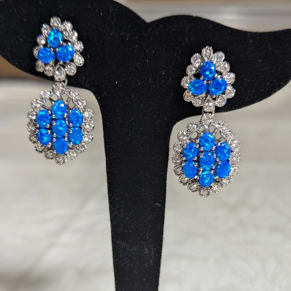 PROM IDEA - Earrings Vivid Man made Opals with CZ in Sterling Silver!